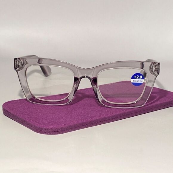1107 Gretchen Reading Glasses 2.0 Square Eyeglasses Clear Gray Frames NWT - Picture 2 of 9